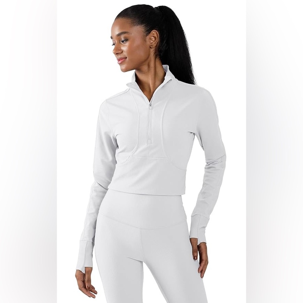 90 Degree By Reflex ribbed cropped activewear jacket white size XL NWT